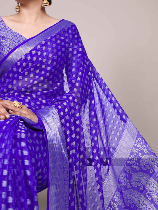 Royal Blue Color Zari Weaving Work (Viscose Border) Nylon Georgette Saree