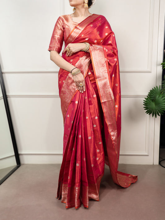 Crimson Color Pooja Wear Saree