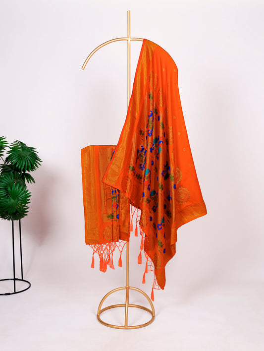 Orange Color Zari Weaving Paithani Dupatta