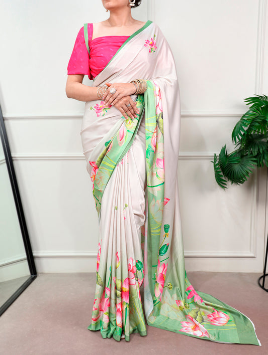 Off White Color Festival Wear Saree