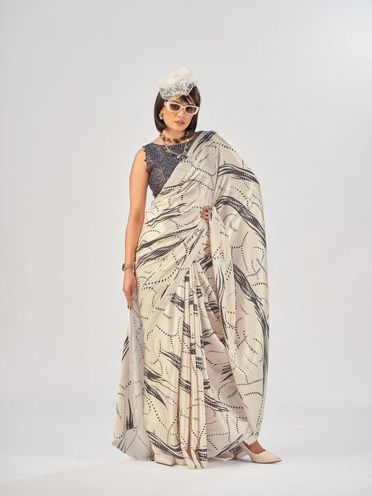 Off White Color Satin Silk Saree