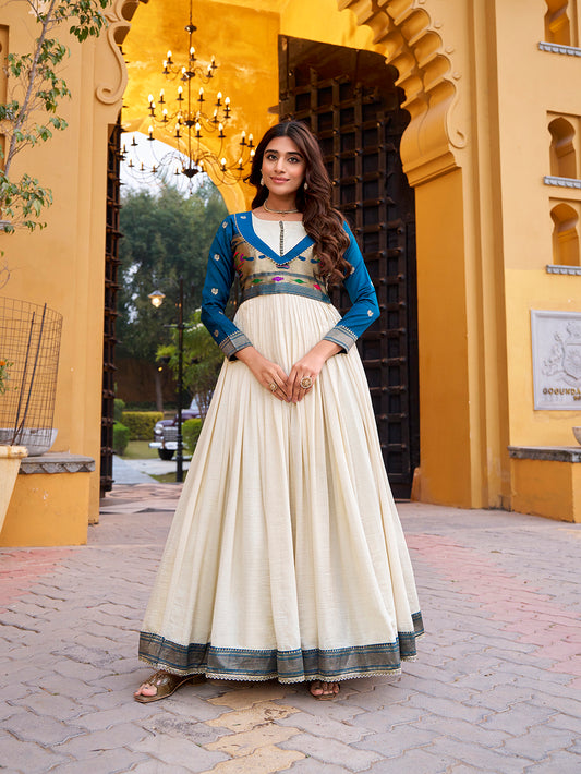 Off White Color Vichitra Silk Dress