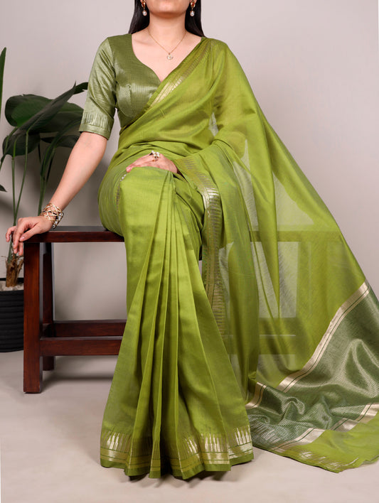 Olive Color Cotton Silk Saree