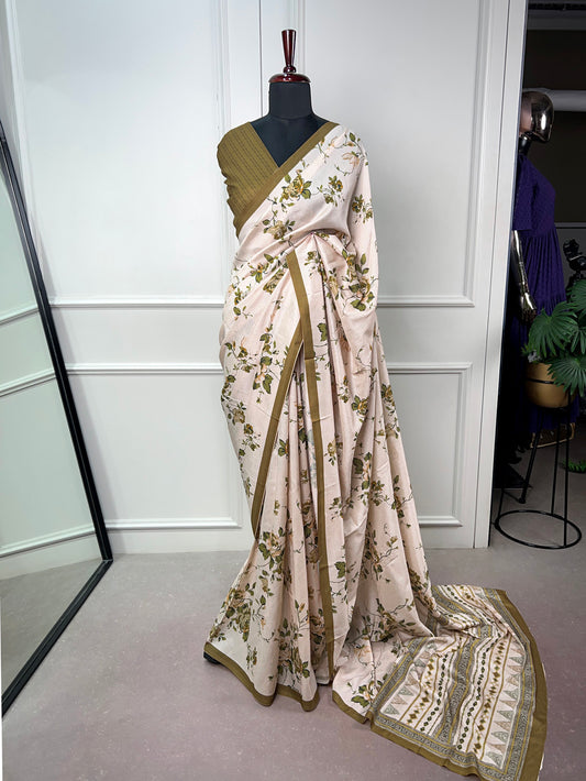 Olive Green Color Traditional Saree