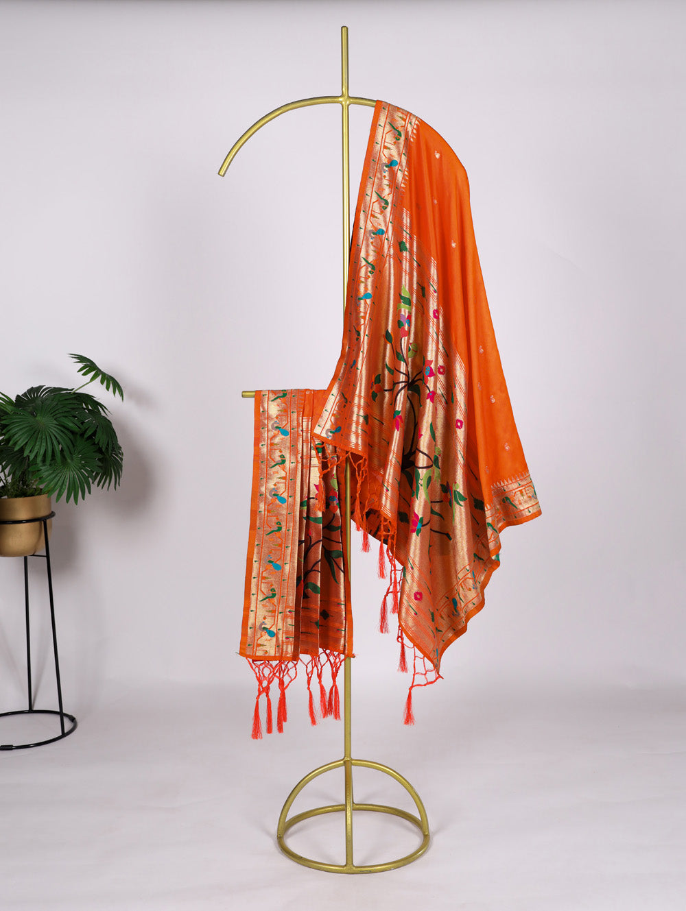 Orange Color Weaving Zari Work Jacquard Paithani Silk Dupatta