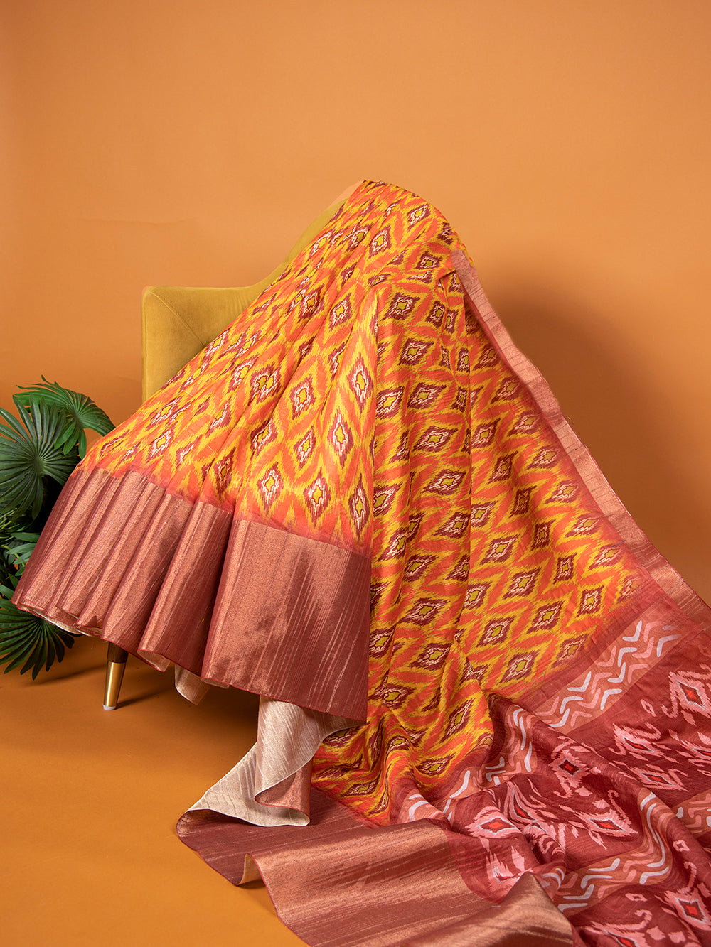 Orange Color Kotha Zari Border Handloom Printed Saree