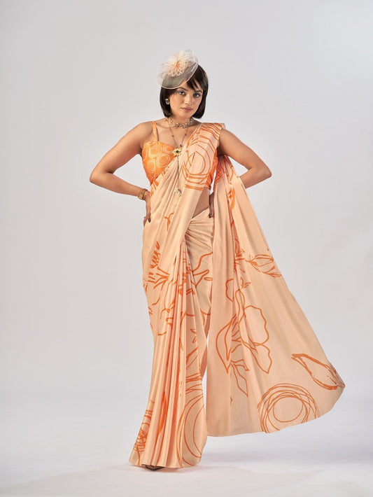 Orange Color Satin Silk Saree