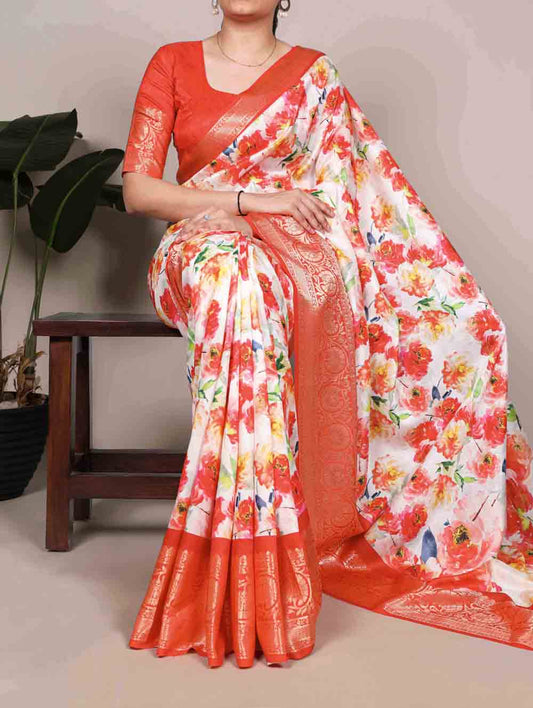 Orange Color Tasar Silk Saree