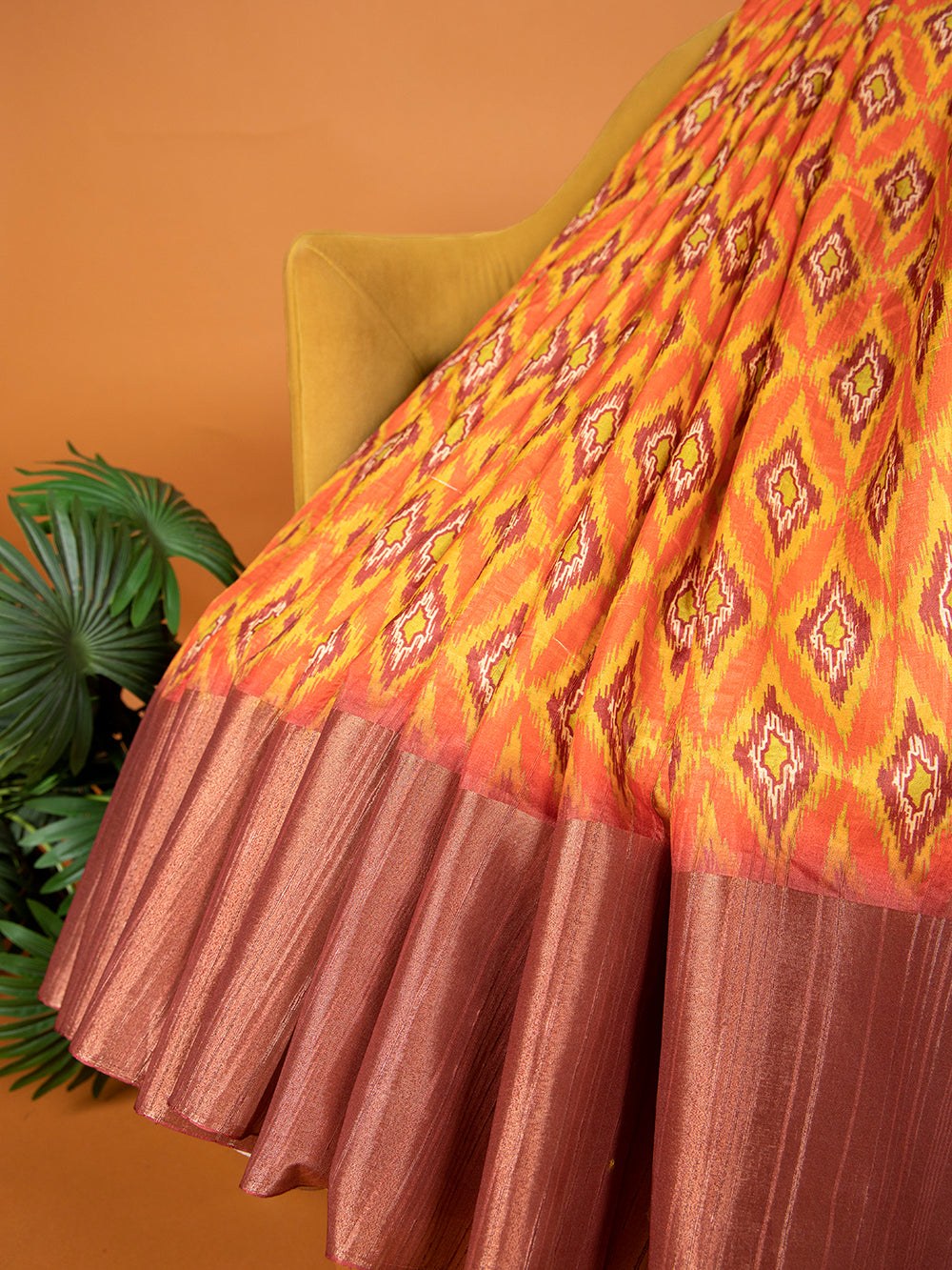 Orange Color Kotha Zari Border Handloom Printed Saree