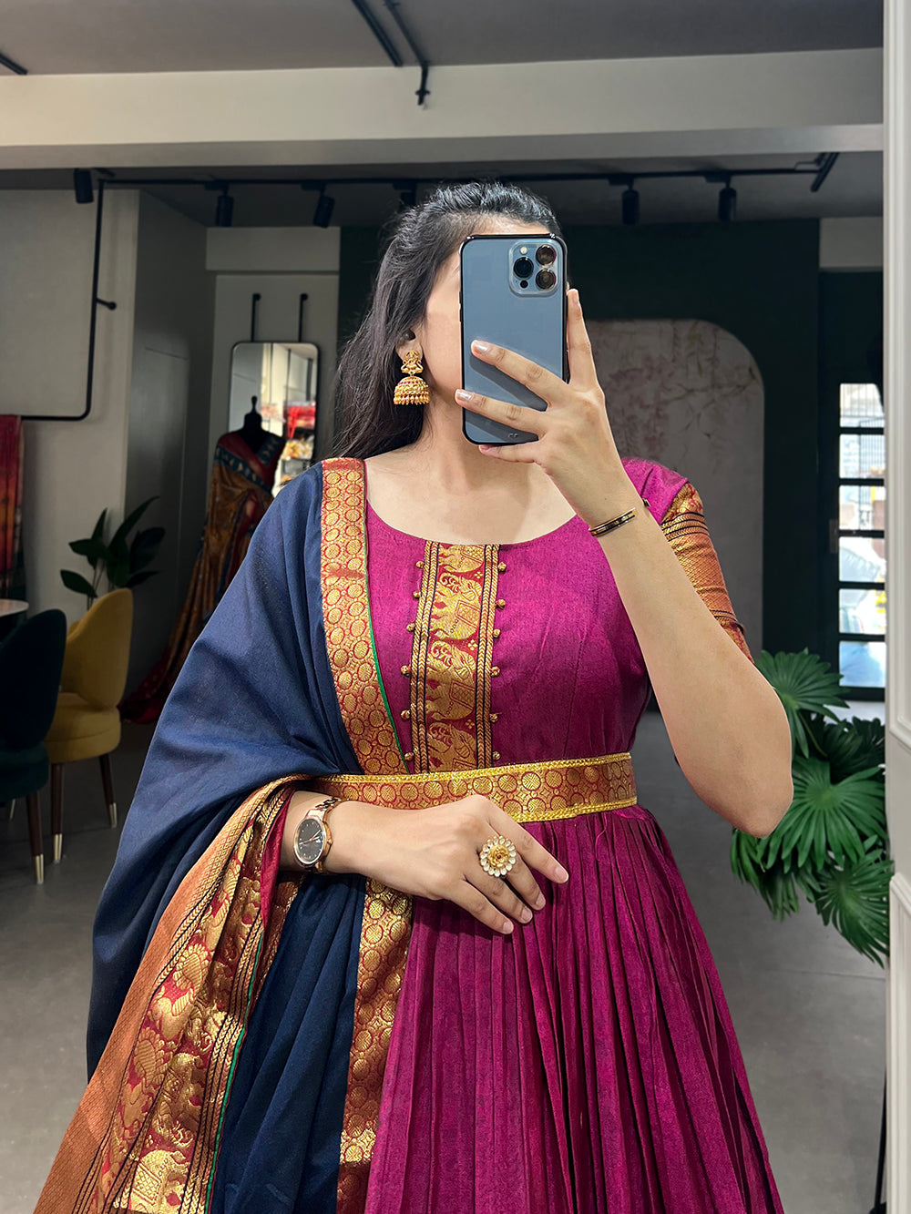 Pink Color Zari Weaving Work Narayan Pet Cotton Kollam Pattu Dress