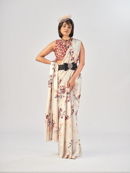 White Color Satin Silk Saree