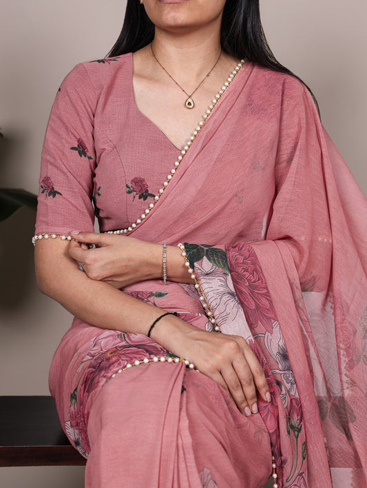 Peach Color Weightless Marbel Fancy Saree