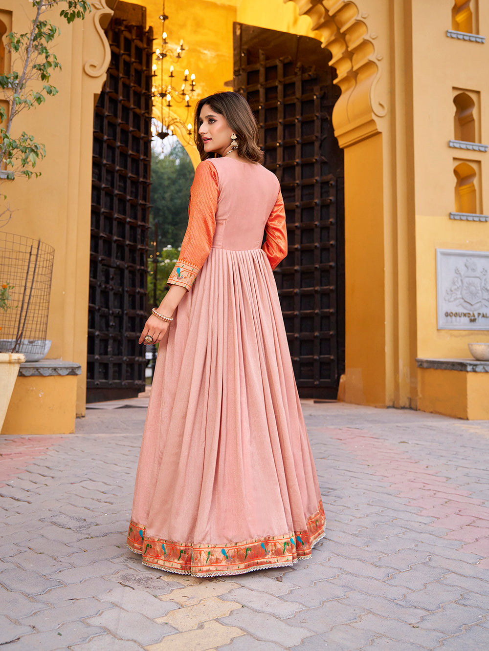 Peach Color Vichitra Silk Dress Free Size / Pink Peach Color Vichitra Silk Dress Free Size / Pink
