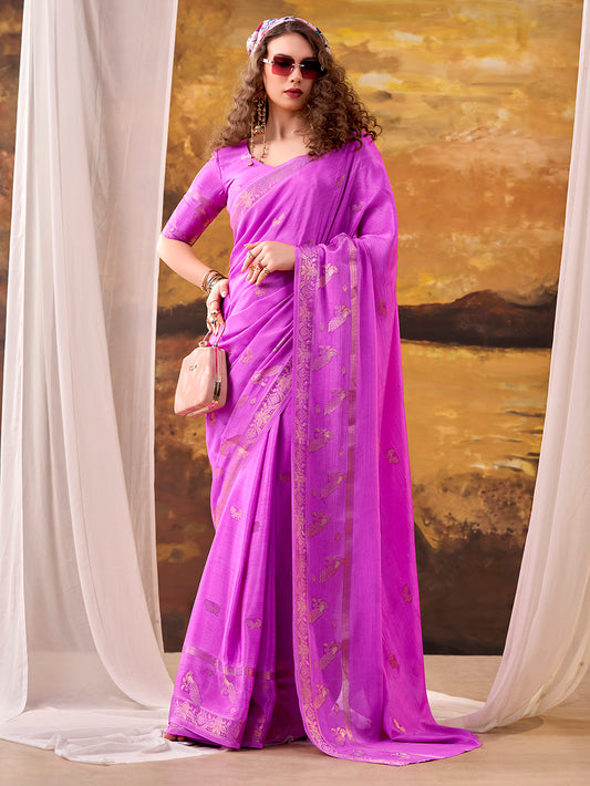 Pink Color Weaving Work Crepe Saree