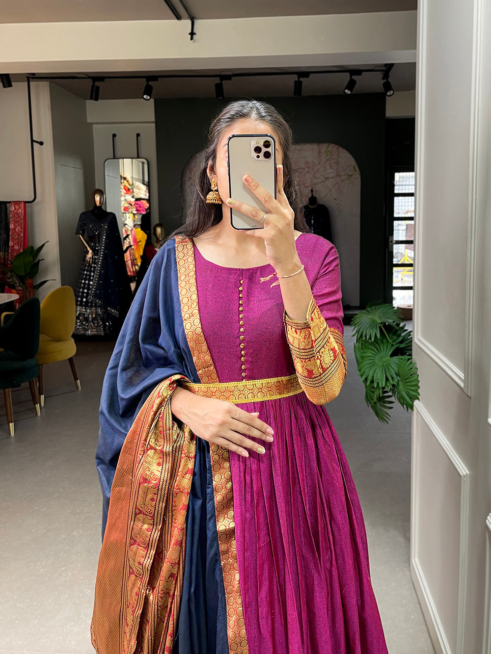 Pink Color Zari Weaving Work Narayan Pet (Cotton) Hyderabadi Dress