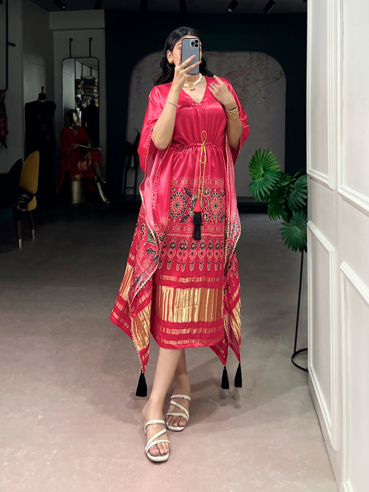 Pink color Pure Gaji Silk Kaftan