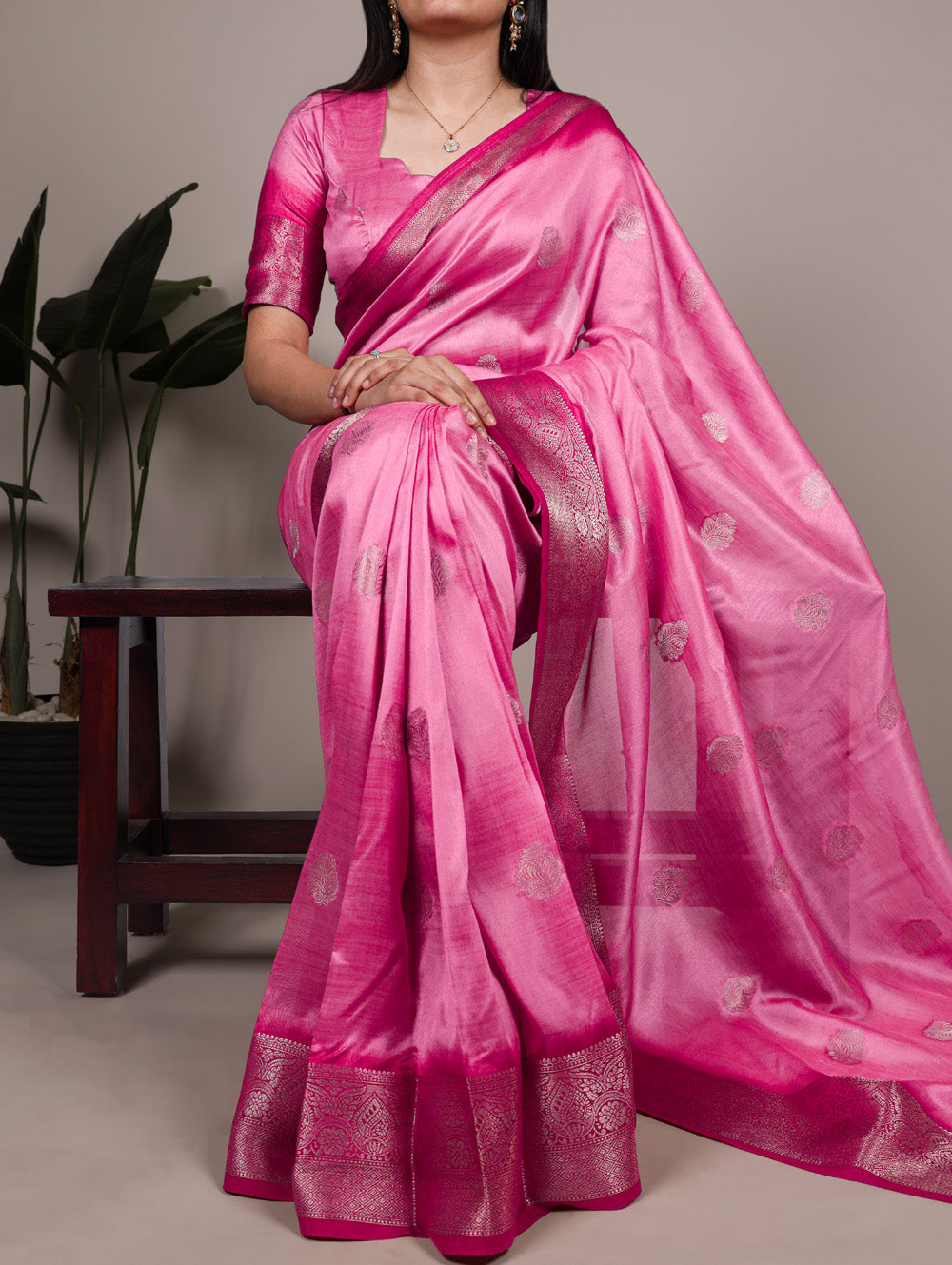 Pink Color Zari Weaving Work Rumali Silk Saree