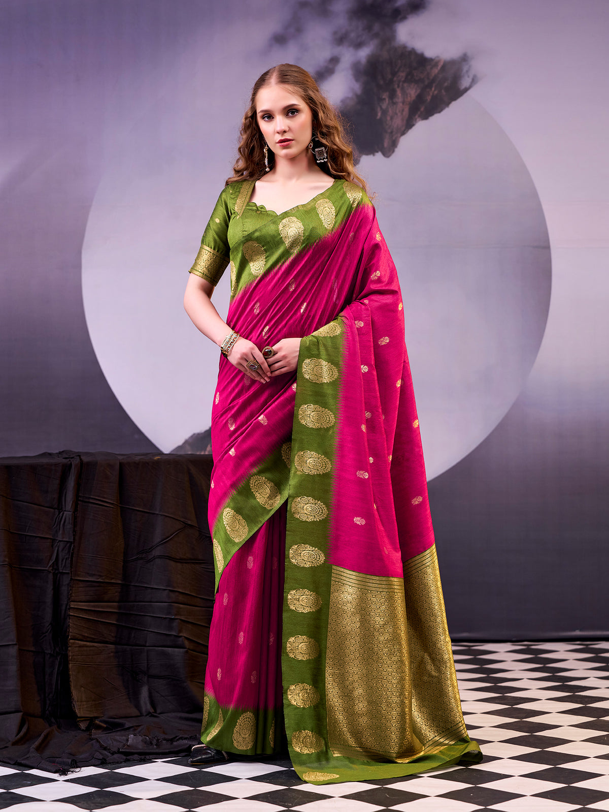 Pink Color Poly Cotton Saree