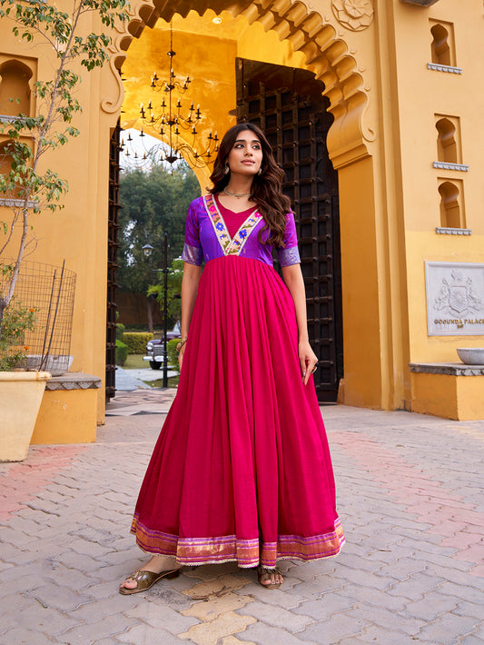 Pink Color Vichitra Silk Dress