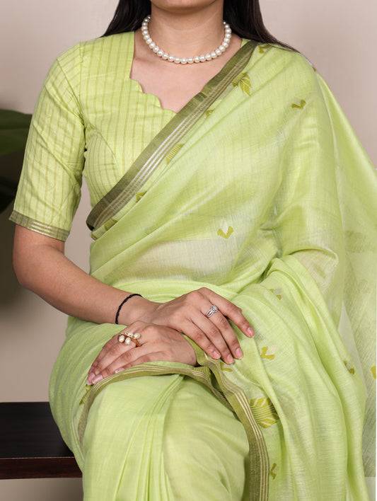 Pista Color Festive Wear Cottn Silk Saree