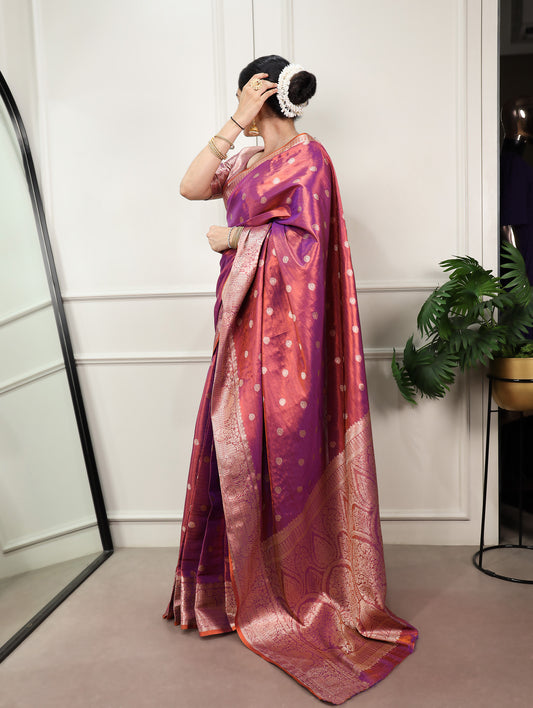 Purple Color Zari Weaving Work Kasavu Saree