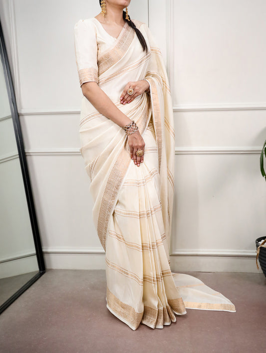 Off White Color Dola Silk Saree