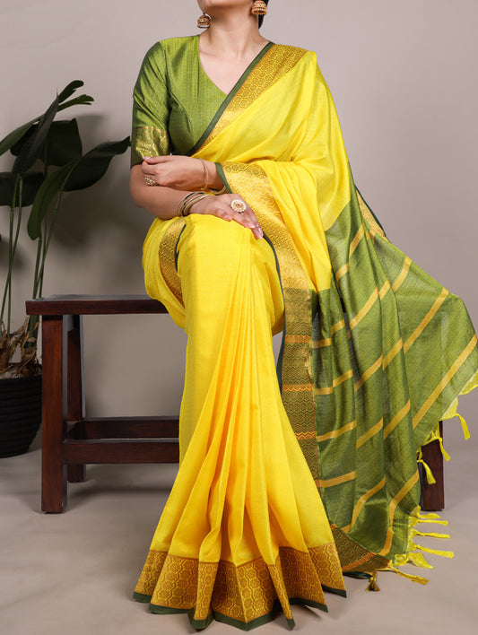 Yellow Color Zari Weaving Work Poly Cotton Saree By Yana Fab