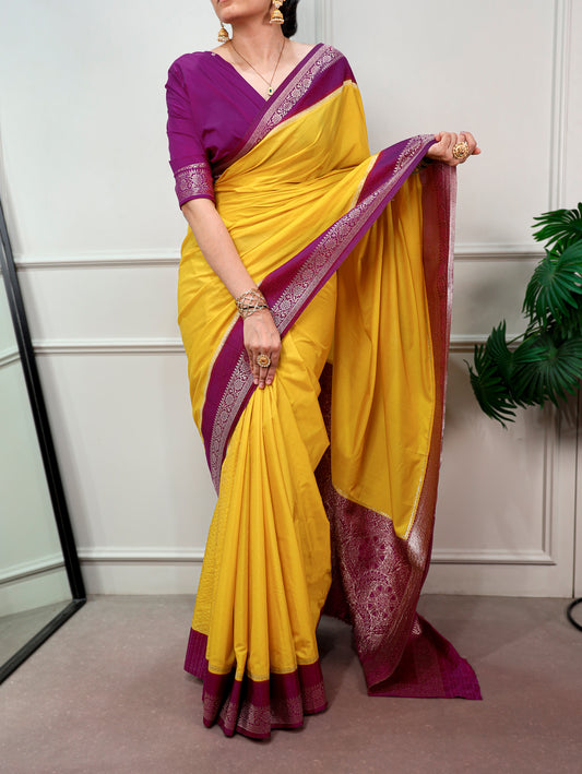 Yellow Color Mysore Crepe Saree
