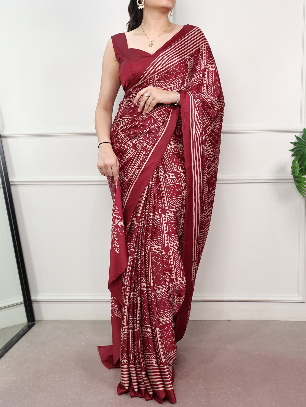 Maroon Color Satin Silk Printed Saree
