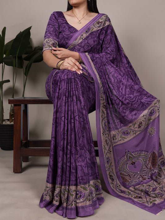 Purple Color Printed Crepe Saree