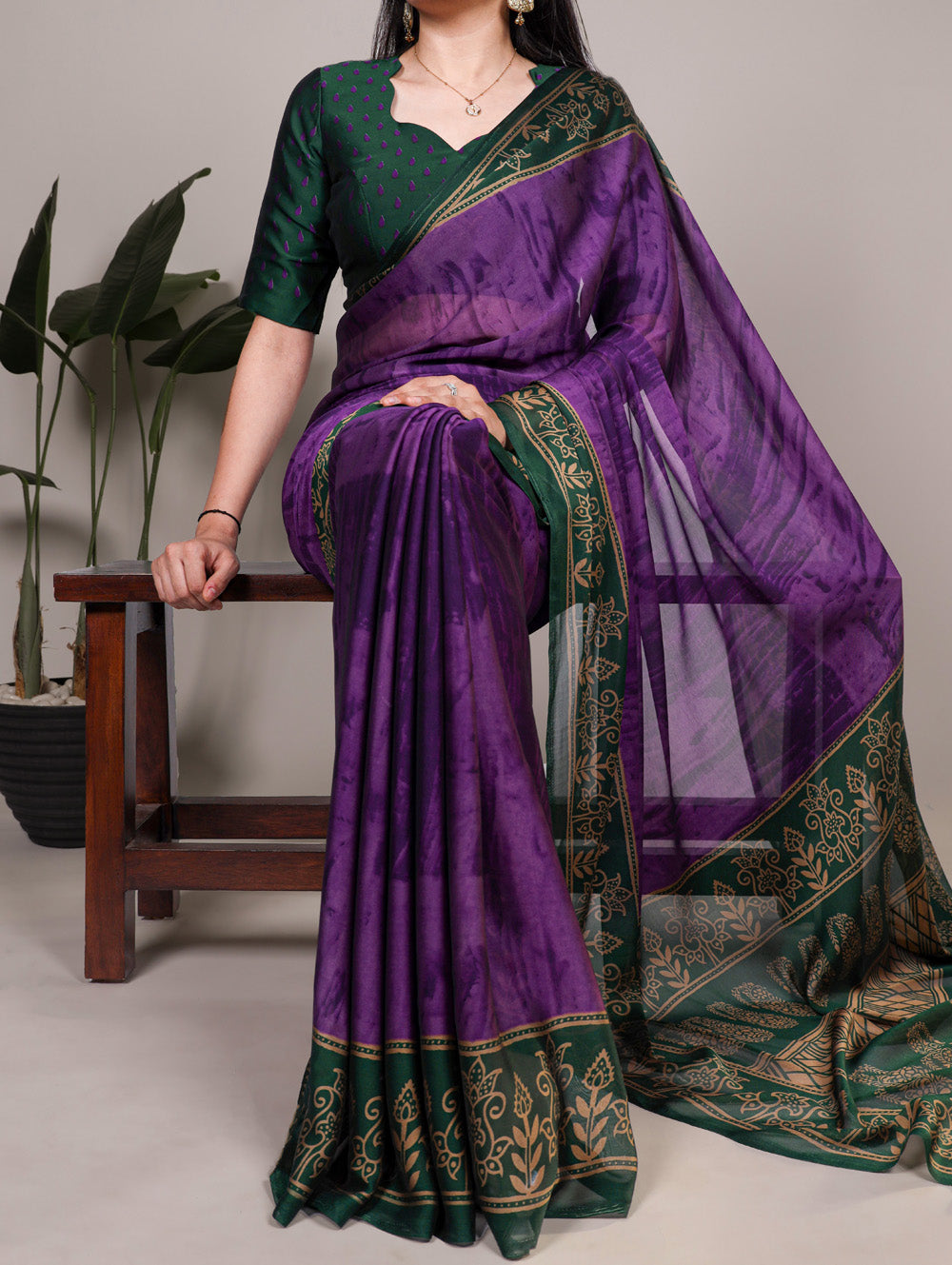 Purple Color Printed Rangoli Silk Saree