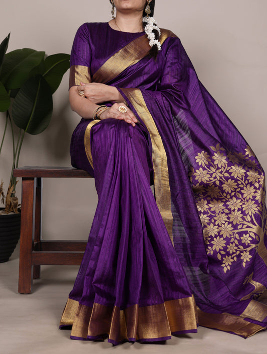Purple Color Zari weaving Work Raw Silk Saree