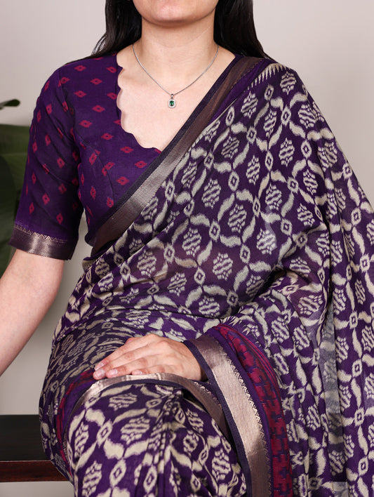 Purple Color Polyester Viscose chanderi Saree