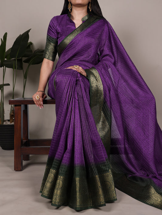 Purple Color Zari Weaving Work Dola Chex Saree