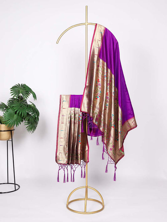 Purple Color Weaving Zari Work Jacquard Silk (Paithani) Dupatta