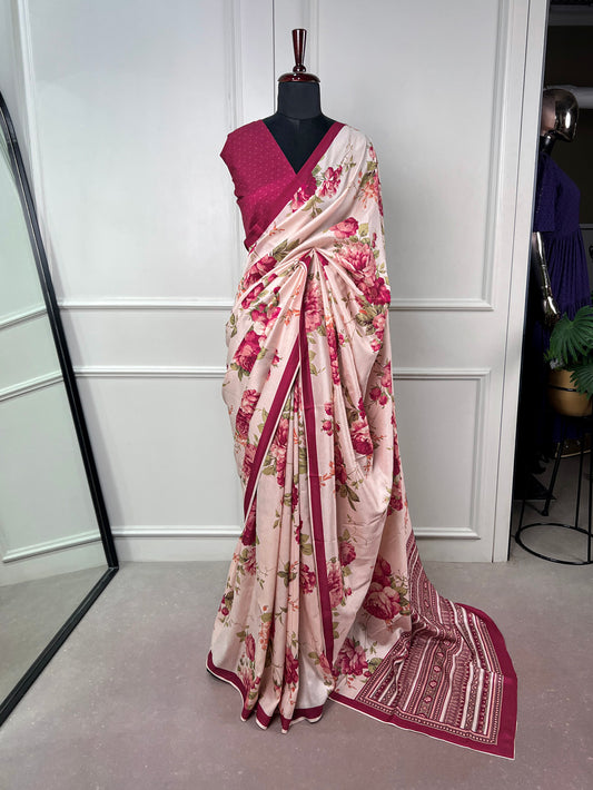 Tasar Silk With Floral Printed Saree