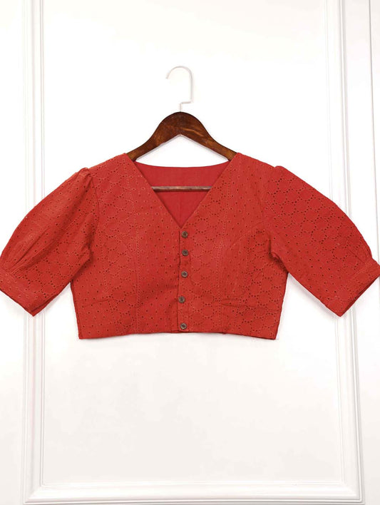 Red Color Lucknowi Work Cotton Blouse