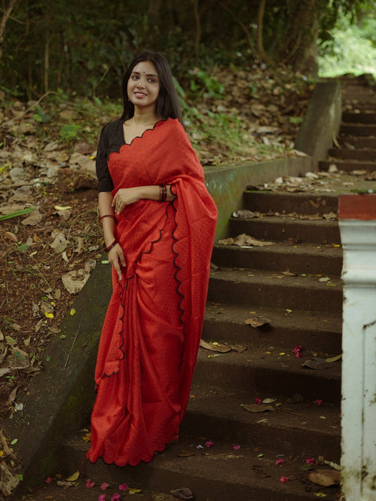 Red Color Gadhawal Chex Material & Arca Work Saree