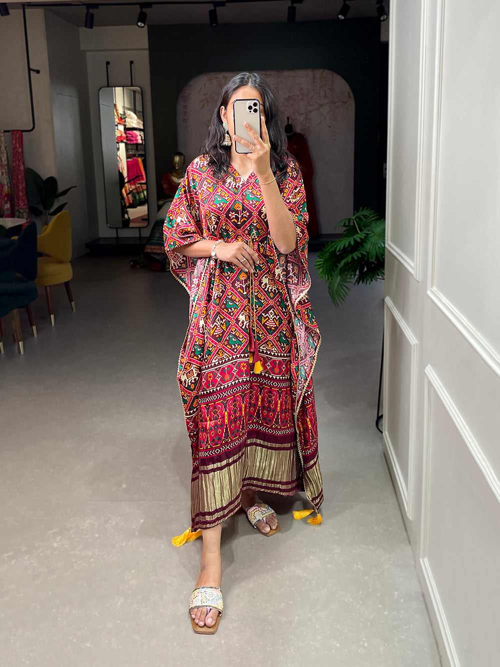 Red Color Patola Printed Gaji Silk Kaftan