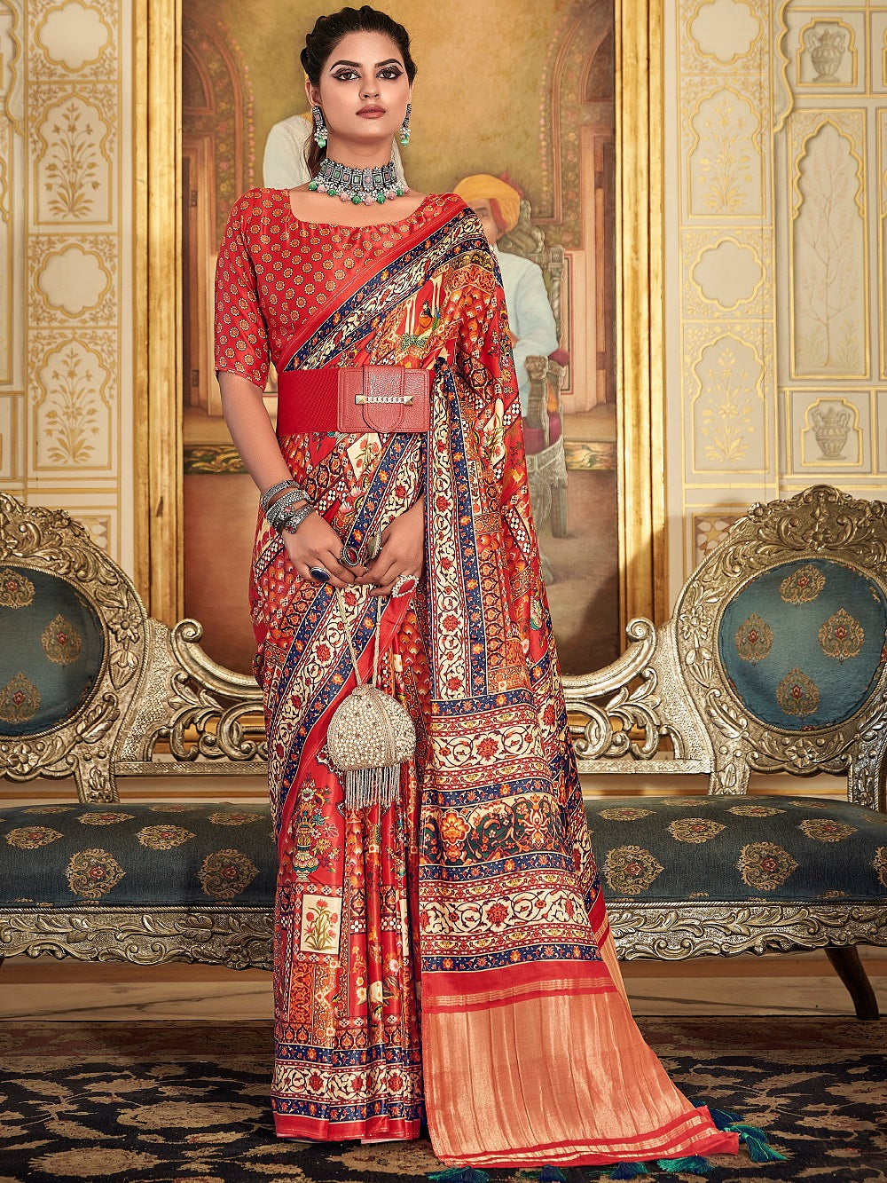 Red Color Digital Printed Pure Gaji Silk Saree