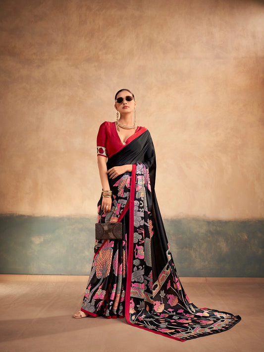 Red Color Kalamkari Print Saree