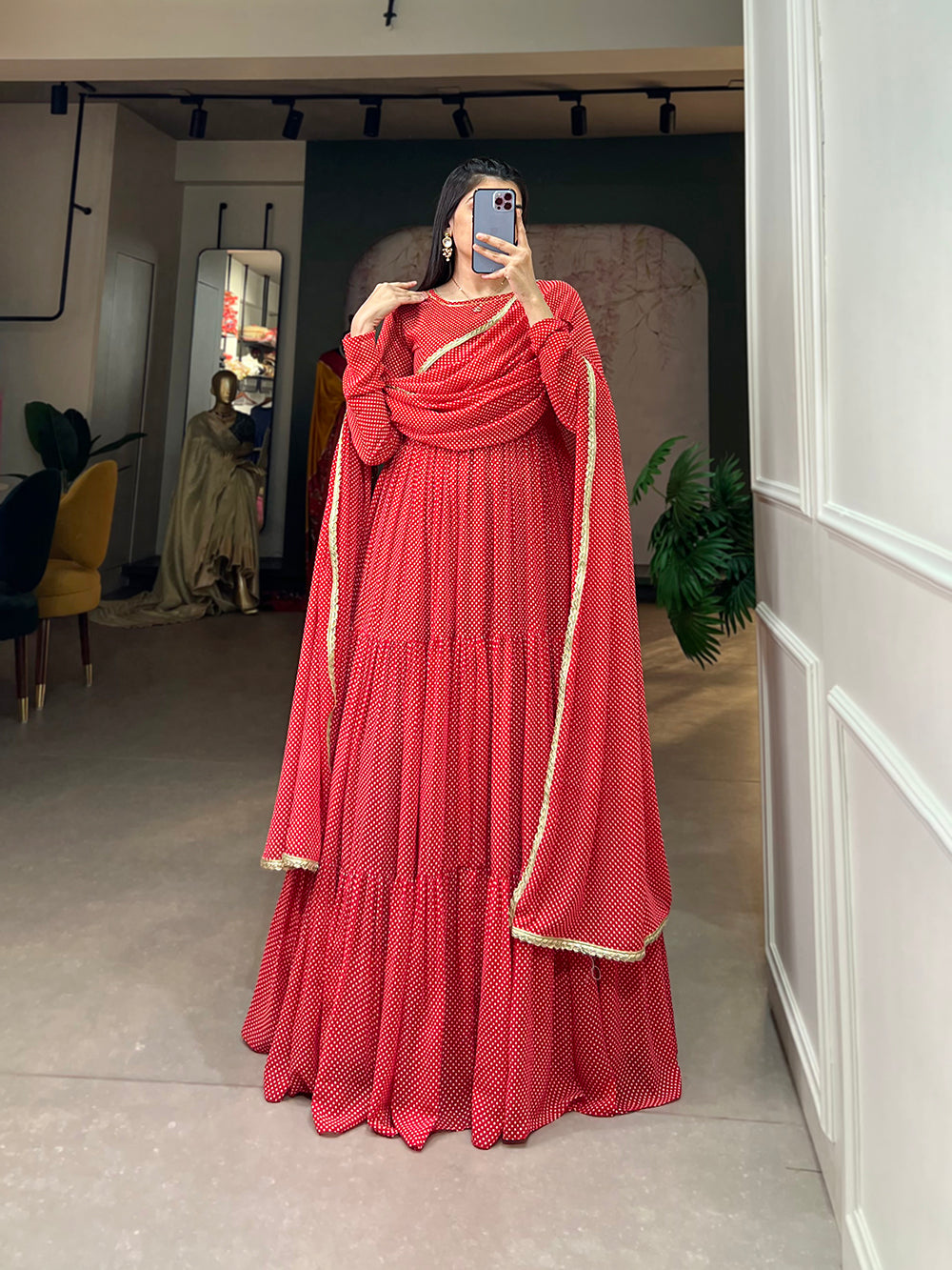 Red Color Printed Georgette Dress