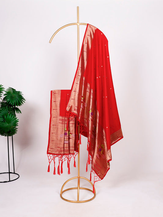 Red Color Zari Weaving Paithani Dupatta