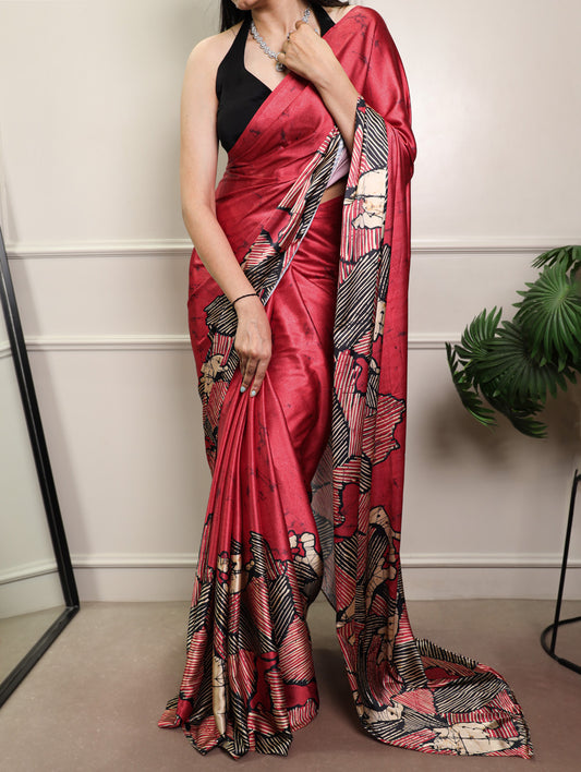 Red Color Printed Fancy Saree