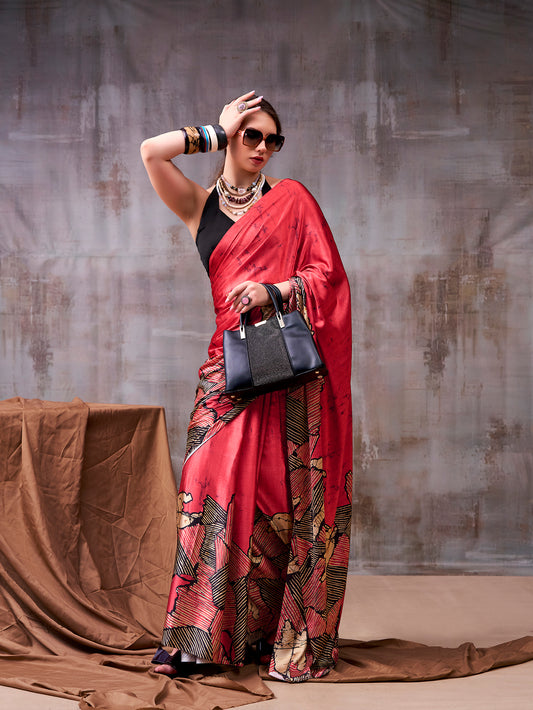 Red Color Printed Fancy Saree