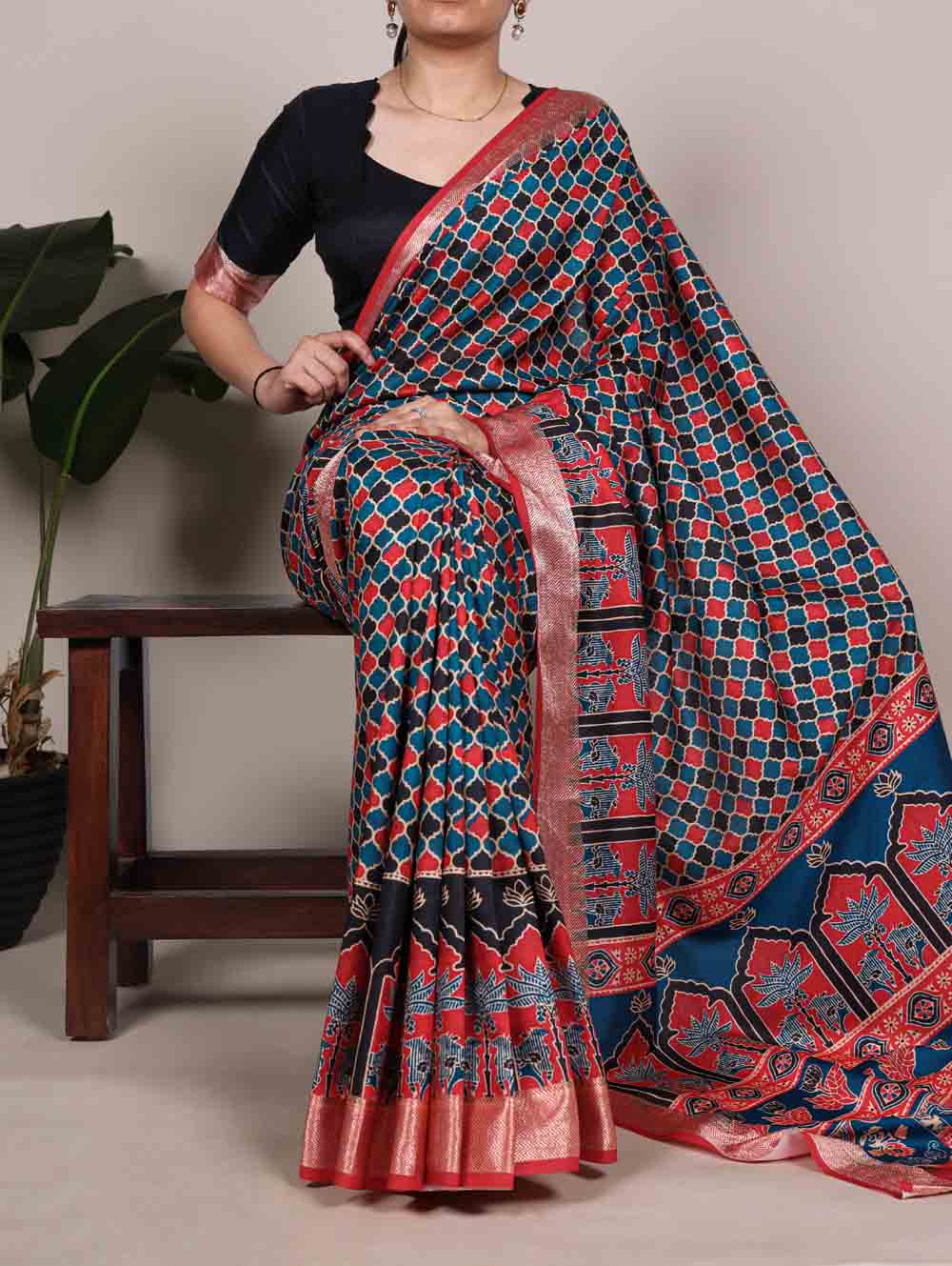 Red Color Festival Wear Tasar Silk Saree