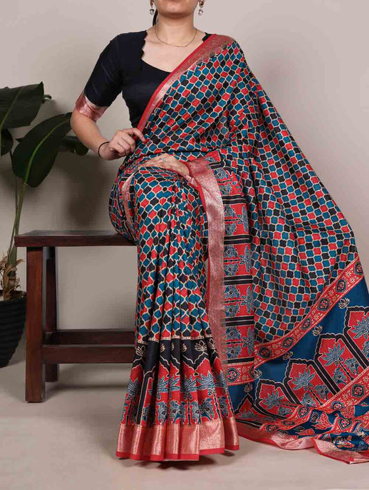 Red Color Festival Wear Tasar Silk Saree