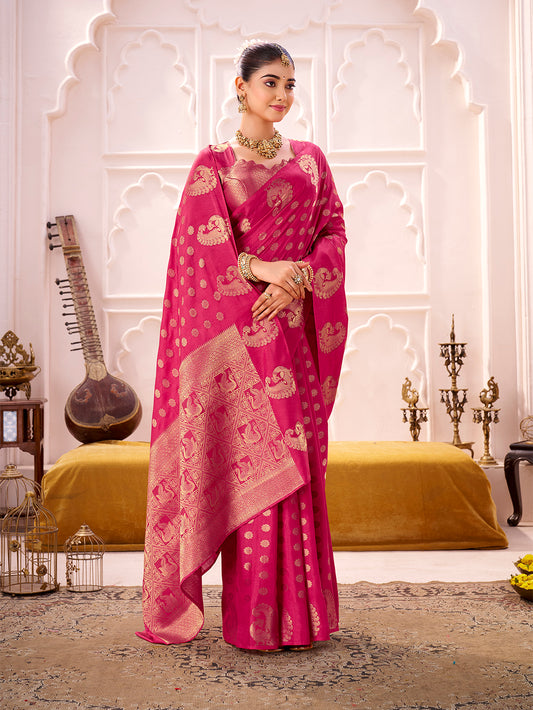 Pink Color Zari Weaving Work Roop Silk Saree