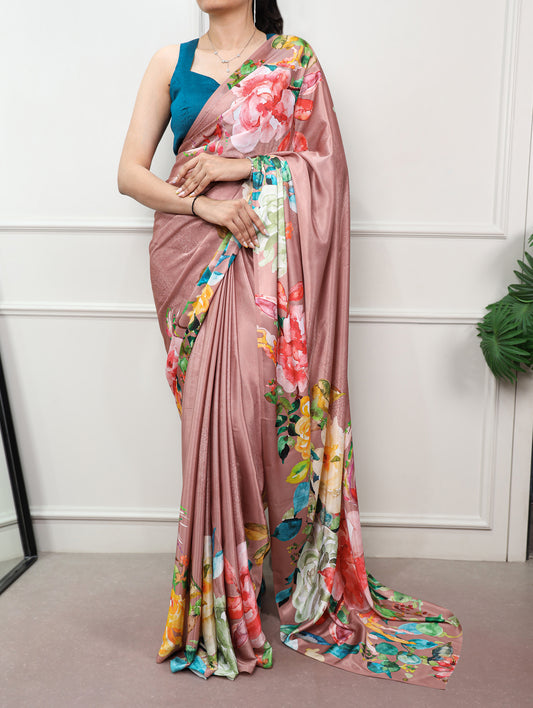 Rosy Brown Color Party Wear Saree