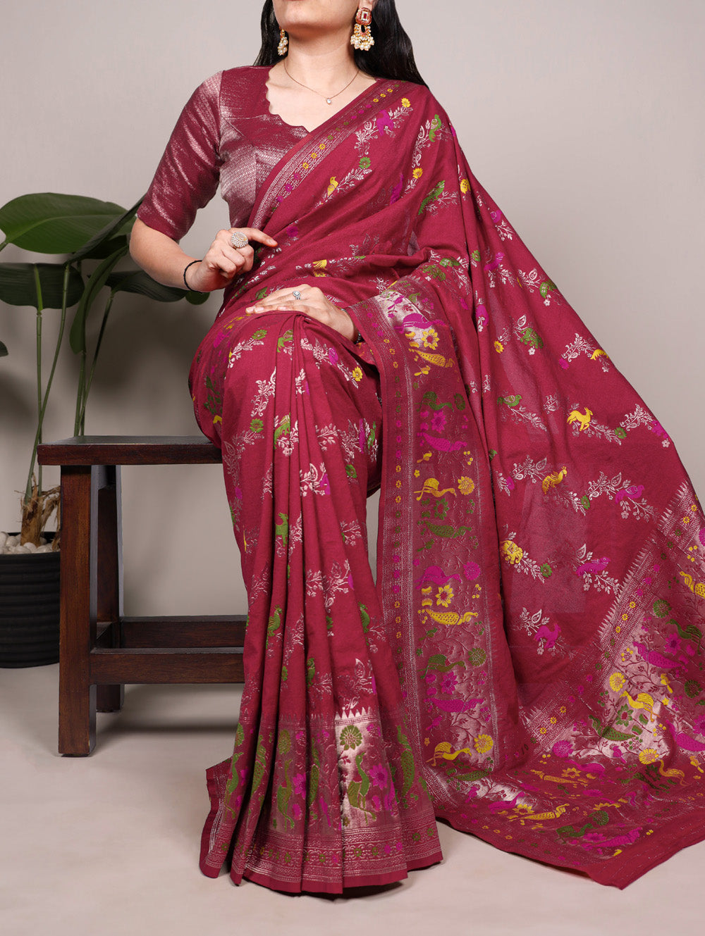 Rouge Color Naylon Saree